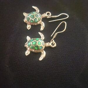 Turtle Earrings made with Sterling Silver And Green Gemstones